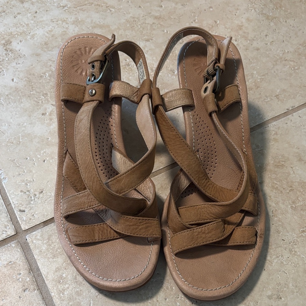 UGG Tan Leather Strappy Sandals
